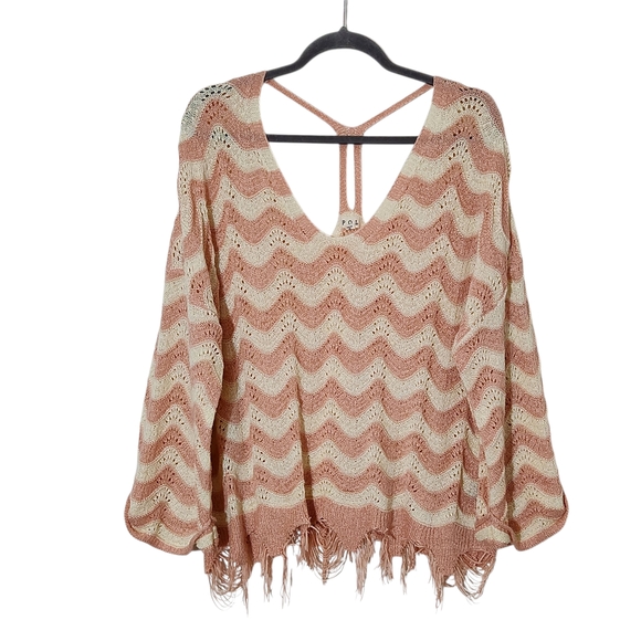 POL Sweaters - POL Pink and White Oversized Sweater Size Small Pink Distressed Sweater
